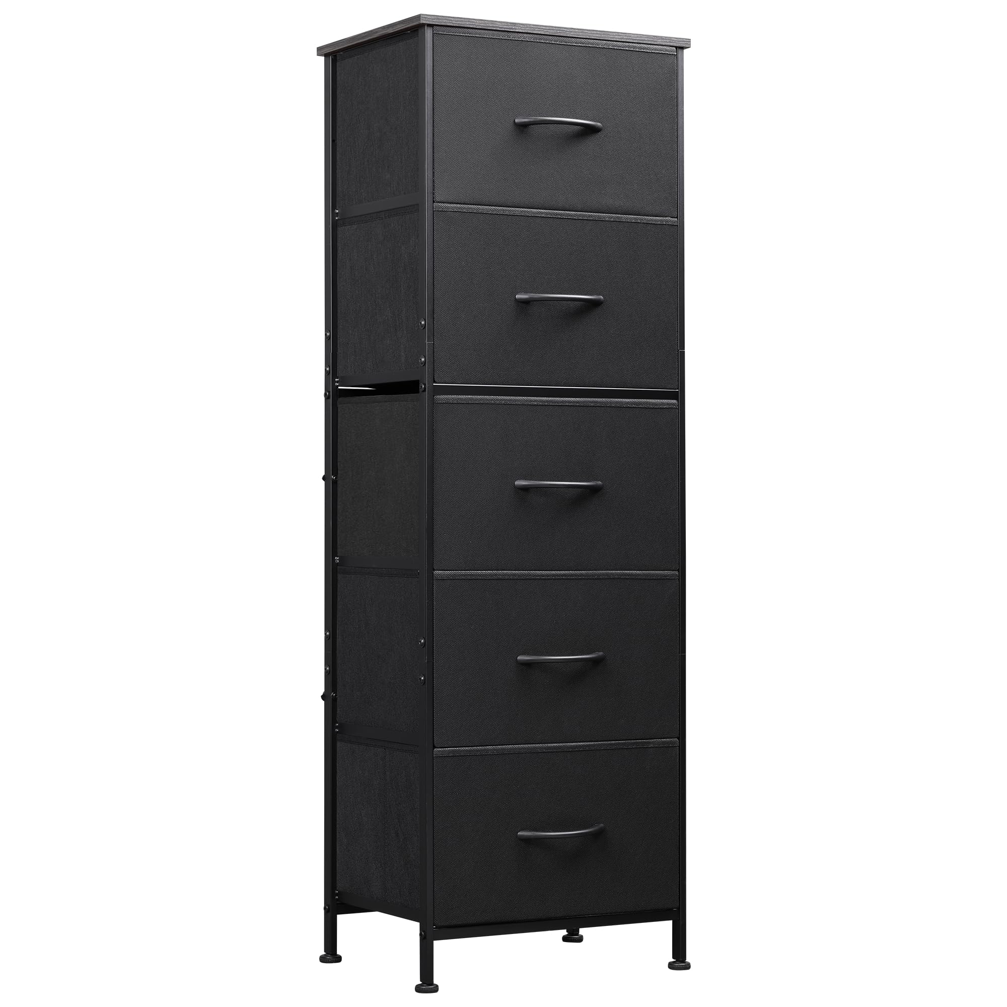 Photo 1 of ***DAMAGED HARDWARE*** WLIVE Fabric Dresser, 5-Drawer Tall Dresser for Bedroom, Storage Organizer with Fabric Bins, Wood Top, Sturdy Steel Frame, Chest of Drawers for Closet, Hallway, Charcoal Black