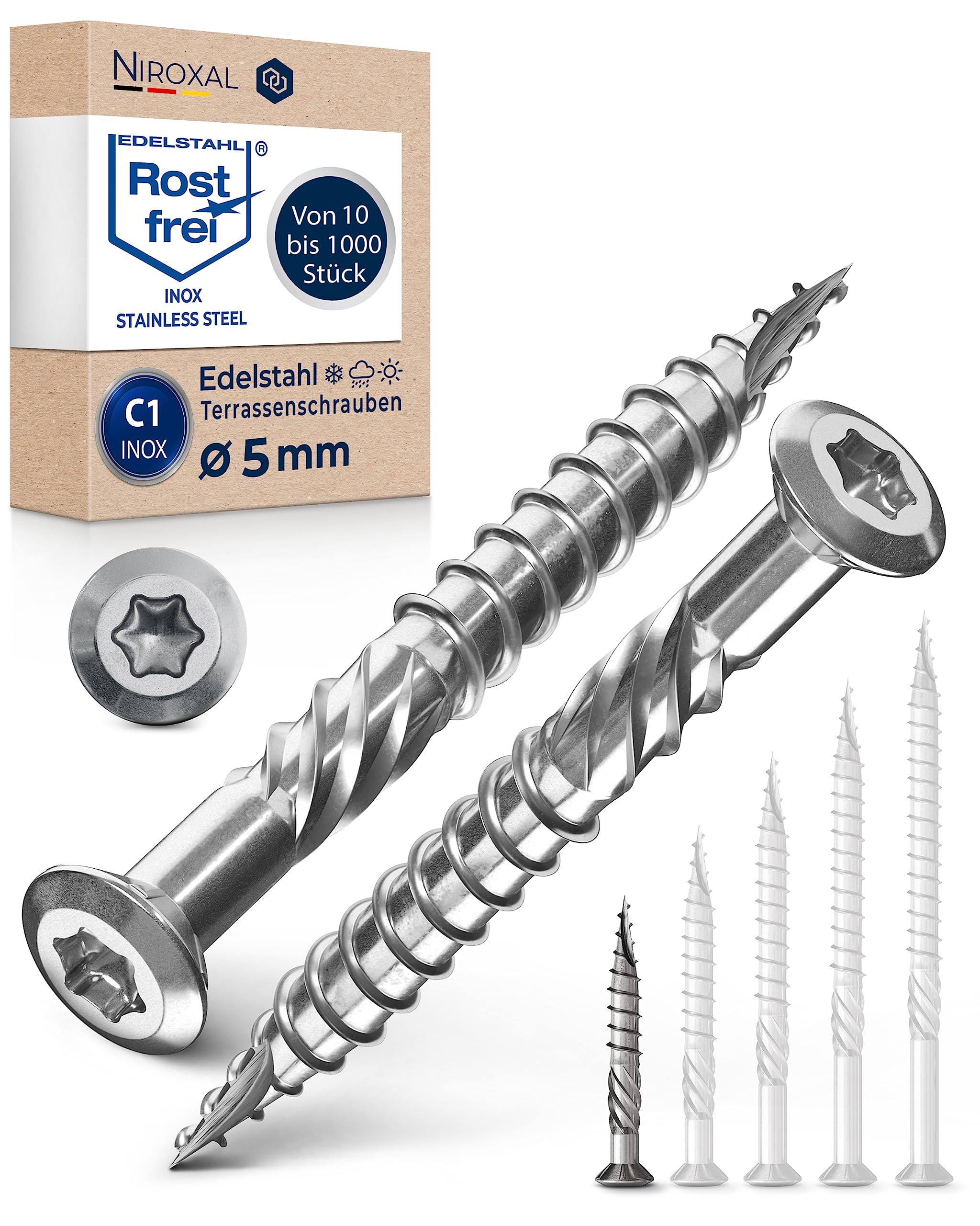 NietFullThings Decking Screws Stainless Steel C1 Wood Screws Torx Drive Deck Screws for Wood Outdoor 5x40 mm Pack of 50