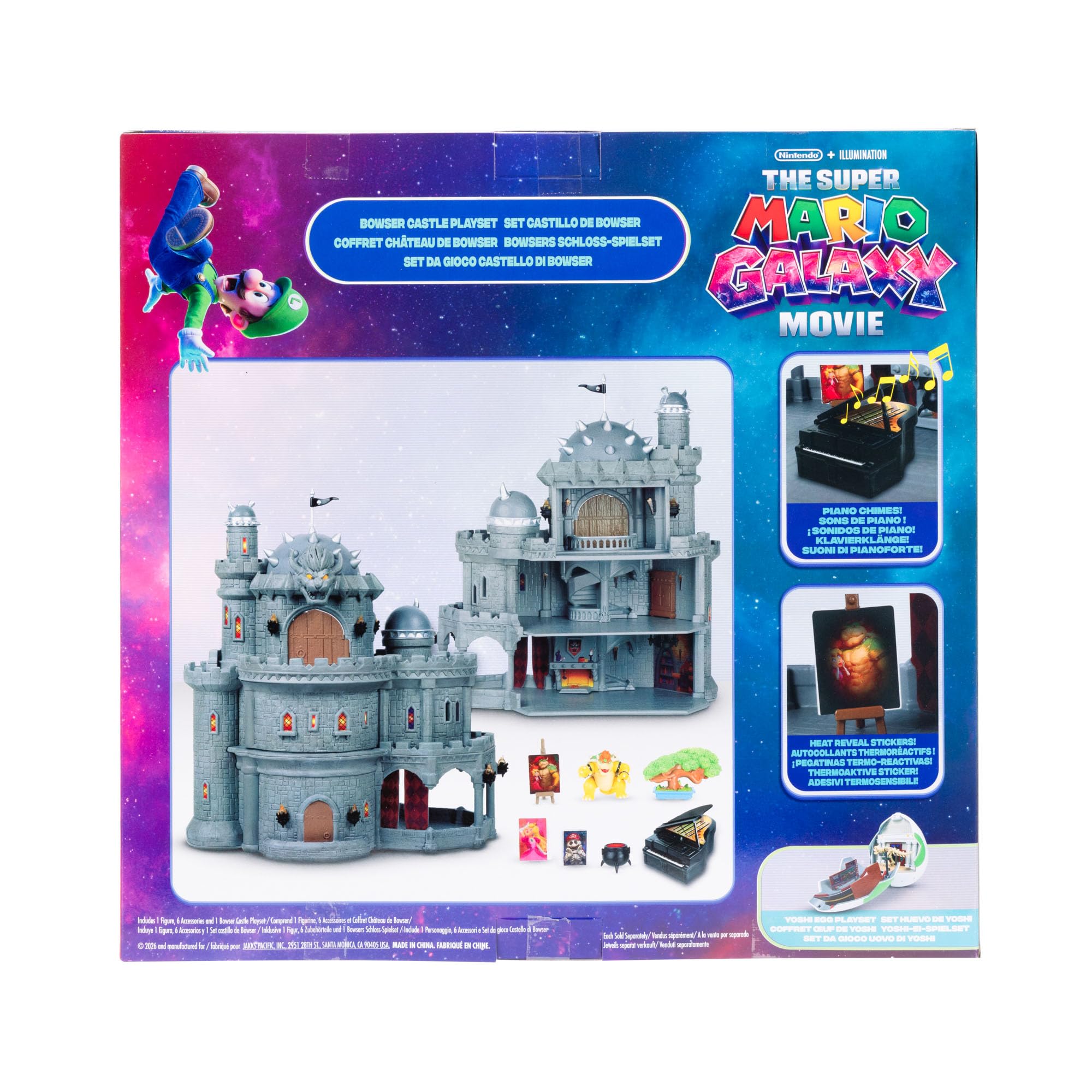 Super Mario Galaxy“-Film Bowser-Schloss-Spielset, offiziell lizenziert von Jakks Pacific, enthält eine 3,8 cm große, bewegliche Mini-Figur und Charakter-Zubehör, 3 Spielebenen, wärmeaktivierte Bilder 4