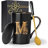Jmugmt Letter M Personalized Initial Mugs with Flower, Letter M Personalized Coffee Mug, Customized Cool Letter Mugs for Women, Bridal Shower Gifts, Women's Initials Gifts Mug 14 OZ Matte Black