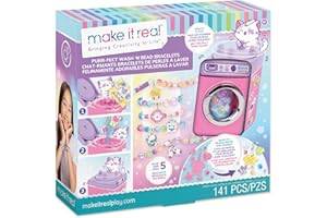 Make It Real: Purr-FECT Wash 'N Bead Bracelets - 141pc, DIY Jewelry Craft Kit, Design-Make 5 Charm Bracelets, Spin to Style, Bead Cleaning, Kids 8+