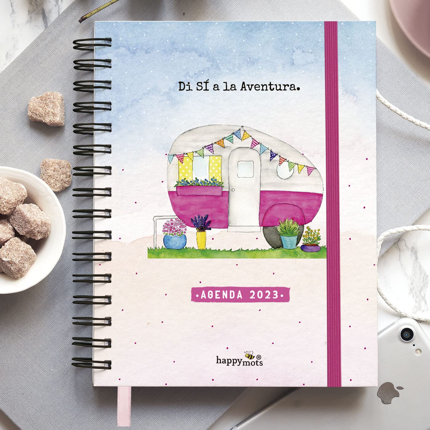 HappyMots 2023 Diary | Adventure | Week to View 13 Full Months | Yearly Planner 2022 2023 from December 2022 to December 2023 | Includes Planner, Calendar and Stickers | A5 Agenda