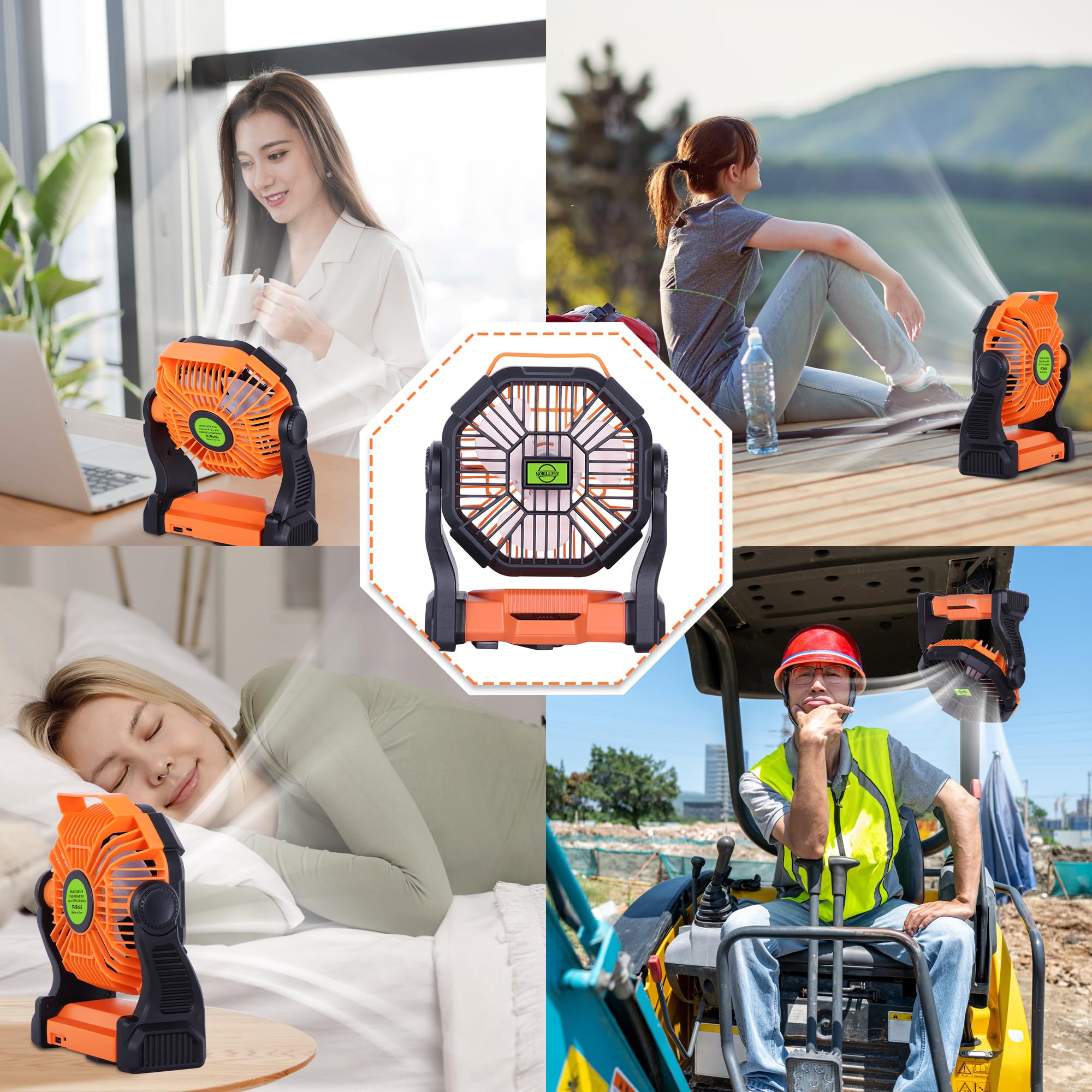 TDLOL Portable Fan Battery Powered Fan Rechargeable,270°Pivot Battery Operated Camping Fans with LED Light & Hook,USB Personal Rechargeable Outdoor Camping for Tent, Travel