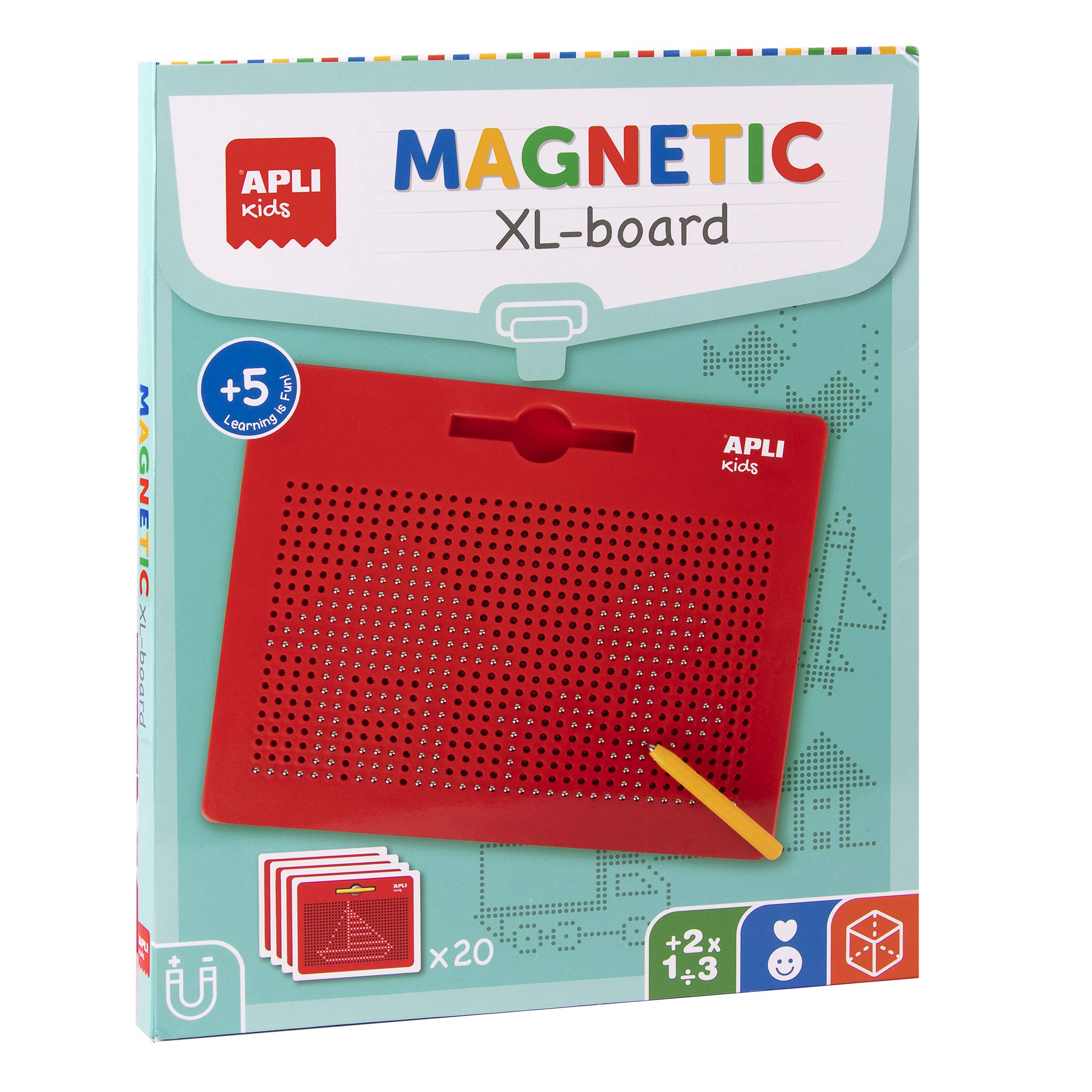 APLI Kids 18792-Magnetic Educational Whiteboard (315 x 18 x 257 mm) with Magnetic Pen and Example Tabs, XL_315 x 18 x 257 mm (18792)