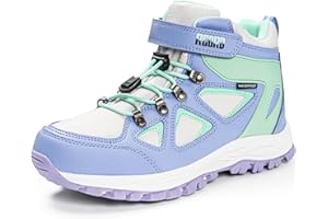 R CORD Kids Hiking Boots Waterproof Girls Hiking Boots Durable TPR Traction Outsole Anti-Skid Athletic Hook and Loop Drawstring Closure Hiking Boots for Outdoor