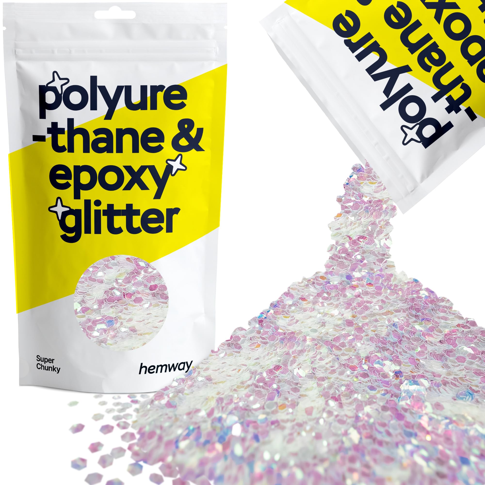 Hemway Resin Glitter Mother of Pearl Iridescent 100g Super Chunky | Polyurethane & Epoxy Glitter for Resin Crafts, Tumblers, Coasters & Table Art