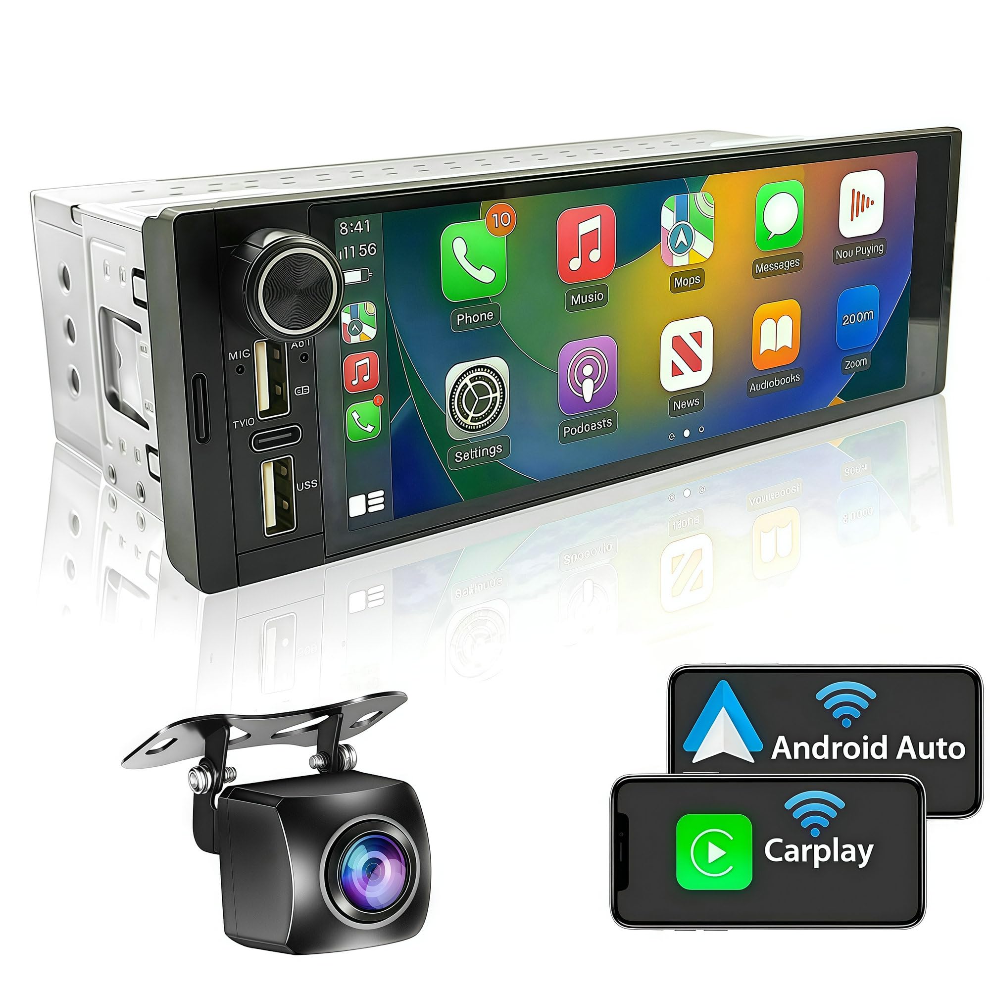 Photo 1 of Single Din Car Stereo with Wireless Apple CarPlay Android Auto - 2025 Upgraded 6.9” Touch Screen Car Radio Bluetooth Receiver with Wide-Angle Reverse Camera, Mirror Link FM EQ SWC