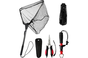 3Pcs Fishing Tool Kit Includes Folding Fishing Landing Net, Fish Lip Gripper, Multifunctional Fishing Pliers with Lanyard She