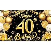 KatchOn, XtraLarge Black & Gold 40th Birthday Banner - 72x44 Inch | Happy 40th Birthday Backdrop for Happy Birthday Decorations | Black and Gold Party Decorations