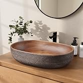 Homary Bathroom Vessel Sink, 23.23" Oval Bowl Sink Retro Ceramic Washbasin Above Counter for Bathroom,Without Pop-up Drain, Retro Brown