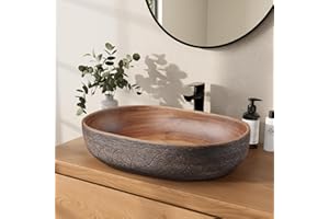 Homary Bathroom Vessel Sink, 23" Oval Bowl Sink Retro Ceramic Washbasin Above Counter for Bathrooms
