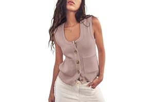 Yousify Womens Sweater Vest Summer Ribbed Tank Tops Sleeveless Button Down Shirts Scoop Neck Top for Women
