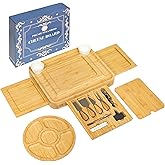 Charcuterie Boards, Extra Large Cheese Board and Knife Set, Bamboo Charcuterie Platter & Serving Cheese Tray, House Warming Gifts New Home, Wedding Gifts for Couples, Unique Bridal Shower Gift for Her