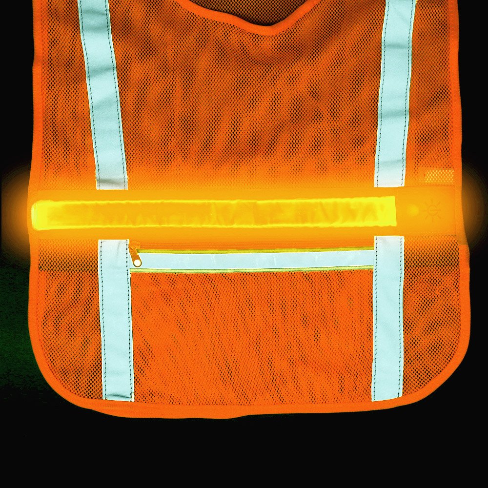 CLAN-X Reflective Running Vest LED Safety Lights Vest, Adjustable Lightweight& Comfortable Mesh Reflective Vest Gear for Running, Cycling, Hiking, Jogging, Motorcycling, Night-working (Orange)