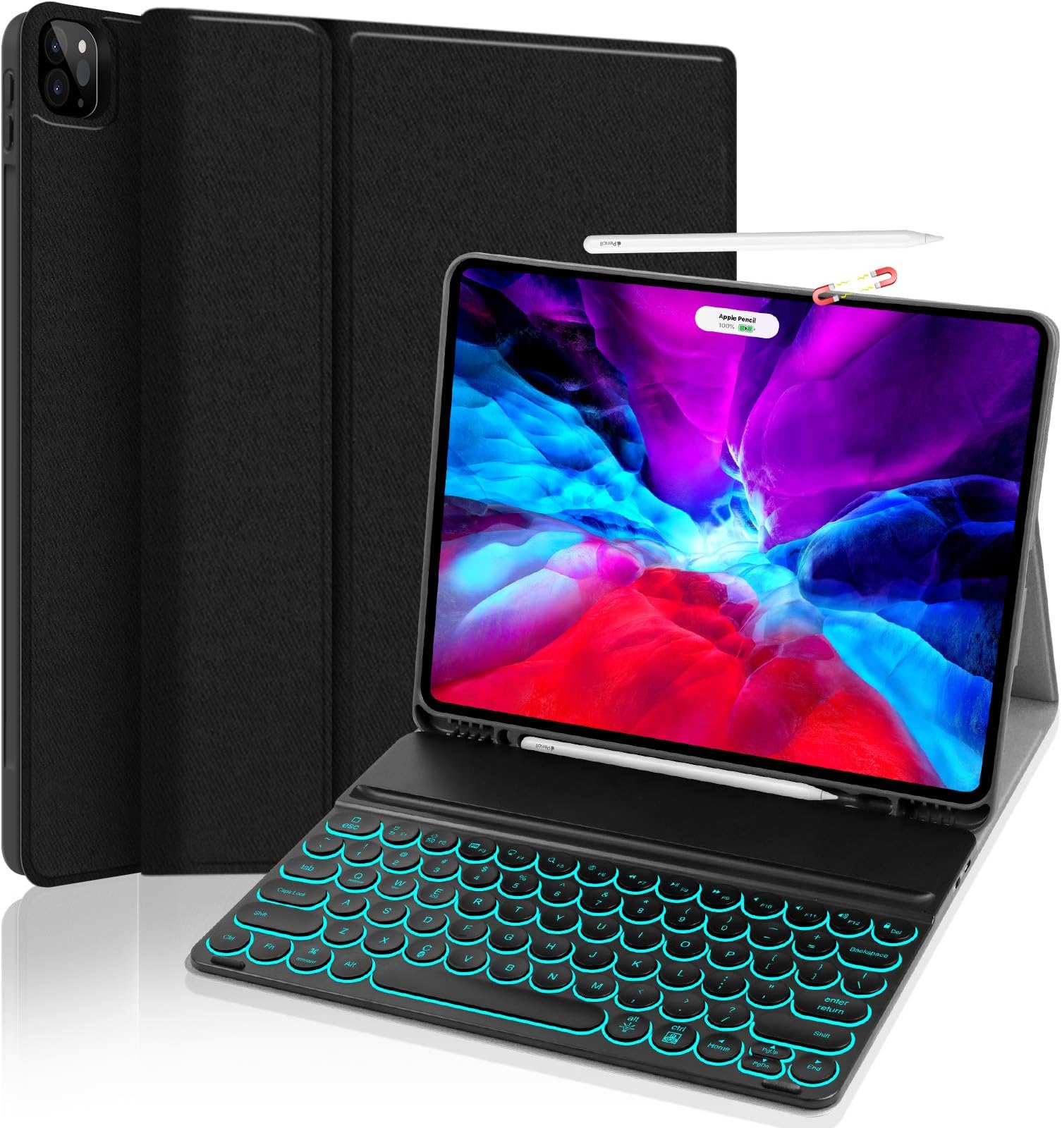 iPad Pro 12.9 inch 2021 Case with Keyboard - JUQITECH Backlit Wireless Detachable Keyboard Case for iPad Pro 12.9" 5th Generation iPad Pro 4th/3rd Gen Tablet Cover Case Support Apple Pencil Charging