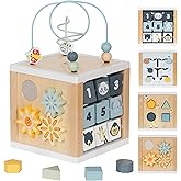 touch us Wooden Activity Cube, 6-in-1 Montessori Toys for 1+ Year Old Boys & Girls, Educational Learning Toys for 1 2 3 Year Old Baby|Bead Maze|Shape Sorter|Mirror|Gear