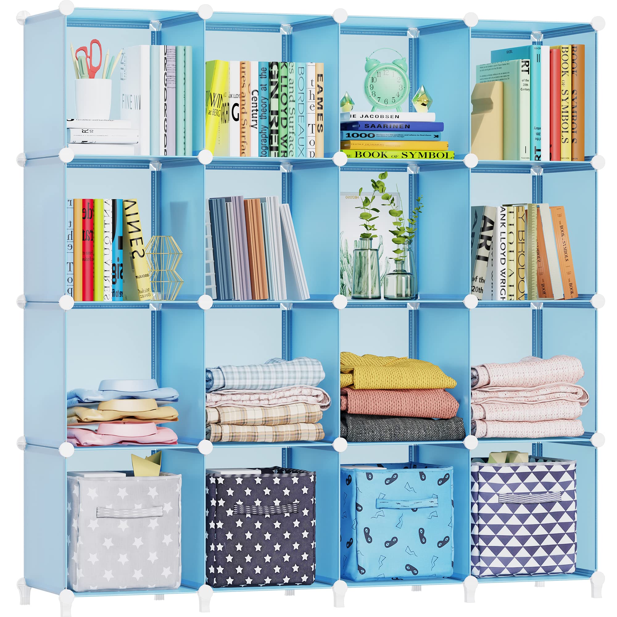 HOMIDEC Cube Storage Organizer 16-Cube Closet Organizer, Portable Closet Organizer Cubes Shelves for Clothes, Bedroom, Wardrobe, Kids Room, Bookshelf for Kids