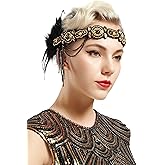 BABEYOND 1920s Flapper Headband Roaring 20s Gatsby Headpiece Black Feather Headband 1920s Flapper Hair Accessories (Gold)
