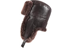 Zavelio Unisex Shearling Sheepskin Trooper Russian Ushanka Winter Fur Hat