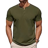 COOFANDY Mens Cotton Henley T-Shirts Short Sleeve Button Casual Basic Tees Work Shirts with Split Side