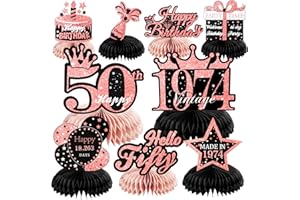 Awrmoo Rose Gold 50th Birthday Table Decorations for Women Girls, 9pcs Black Pink Honeycomb Centerpieces 50th Birthday Party Decorations 50 year old Happy Birthday Party Table Toppers Decor