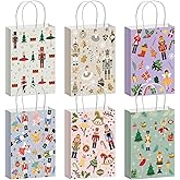 Kolldenn 24 Pcs Christmas Nutcracker and Ballerina Paper Gift Bags Christmas Treat Goodies Bags with Handle Santa Claus Candy Pouch for Xmas Holiday Party Favor Decorations Supplies, 6 Designs