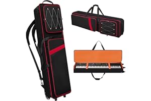 88 Key Keyboard Case with Wheels（53"x14.5"x7"), Rolling Padded Keyboard Gig Bag with Adjustable Shoulder Straps and Handle, W