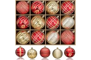 JORNOY Christmas Tree Ornaments Set of 12, 3.15inch/80MM Shatterproof Plastic Xmas Tree Ball Ornaments Bulk Decorative Hanging Baubles for Xmas Tree Decor Holiday Party Decorations, Red & Gold