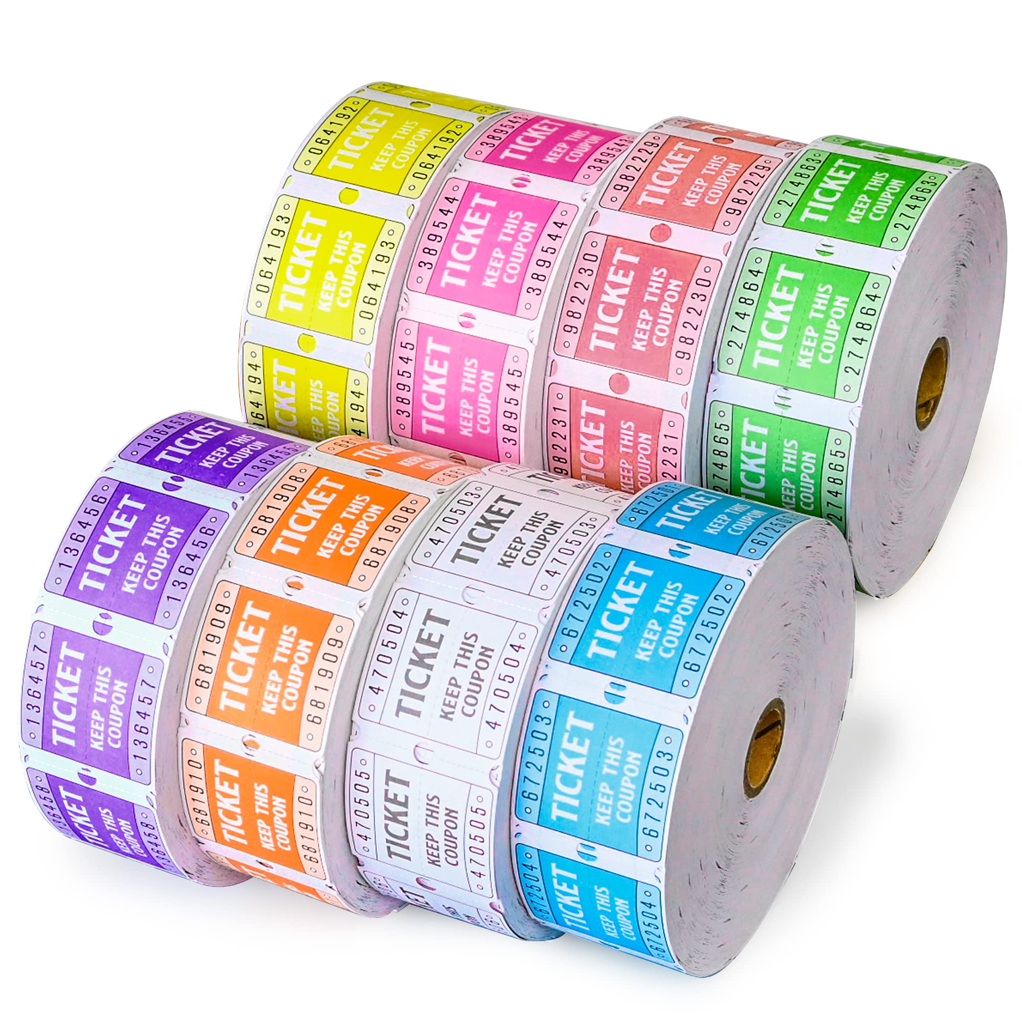 Photo 1 of L LIKED Raffle Tickets Double Rolls 50/50 Raffle Tickets for Event-Full Set of 8 Assorted Colors (8 Roll of 2000 Tickets Each) 16000 Total.