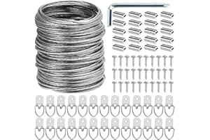 Ouskr 100 Pcs Picture Hanging Wire Kit, 100 Feet Heavy Duty Wire Picture Hanging for Photo Mirror Frame Artwork, Included D Ring Picture Hangers, Screws, Aluminum Sleeves, Screwdriver, up to 30lbs