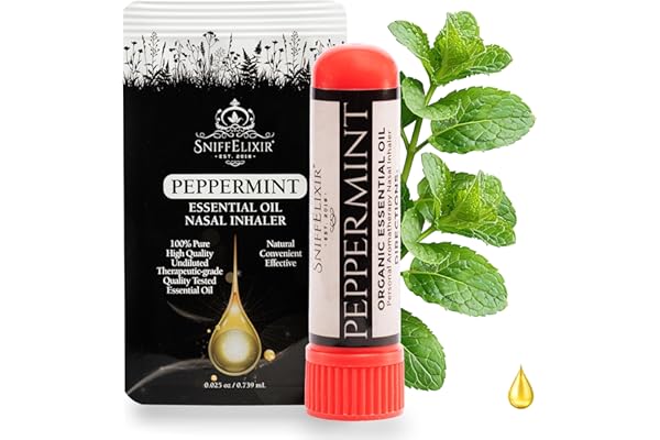 SniffElixir - Peppermint Nasal Inhaler Aromatherapy Stick, Non Drowsy Motion Sickness Nausea Stick w/Peppermint Oil for Migraine Stick, and Headache Stick, Portable Peppermint Essential Oil Inhaler