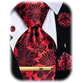 YourTies Silk Tie for Men Paisley Necktie Pocket Square Cufflinks Tie Clip Lapel Pin Brooch Set Wedding Business Party