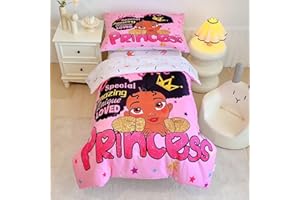 GRAT TIOC 4 Piece Toddler Bedding Set for Girls,Toddler Black Girl Magic Comforter Set,Black Princess Toddler Bed Comforter Set Includes Comforter, Flat Sheet,Fitted Sheet,Pillowcase