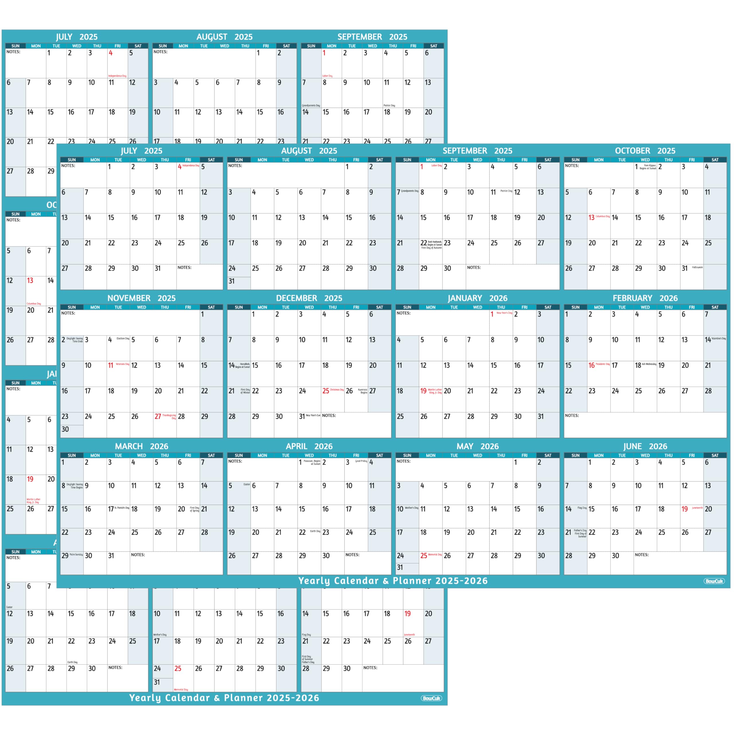 Photo 1 of 2025-2026 Dry Erase Calendar – Large Yearly Wall calendar, Jul 2025 – Jun 2026, 38.2'' x 25.2'', 2-Side Reversible Calendar 2025-2026, Vertical/Horizontal, Wall Calendar Dry Erase with Notes, Stickers