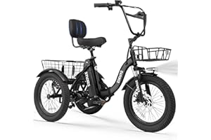 ESKUTE E Trike Electric Bike, Peak 1200W Brushless Motor Folding Trike 18X3.0 Fat Tire Ebike, 499Wh Removable Battery, Step-Thru 3 Wheel Electric Bicycle, Up to 55 Miles, 18MPH+ Tricycle for Adults