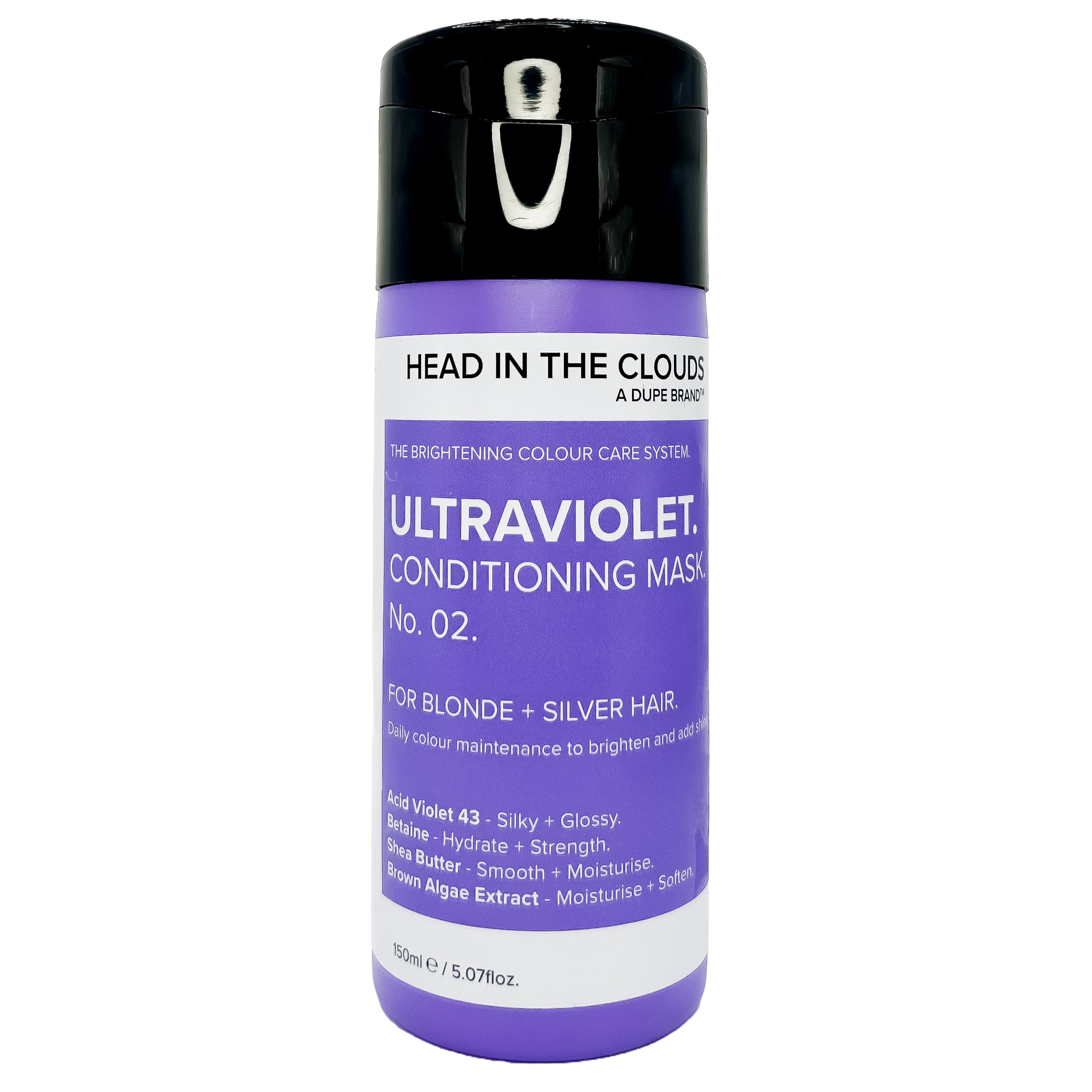 Dupe Head in the Clouds Ultraviolet Purple Conditioning Hair Mask No. 02, Blonde, Silver & White Hair Enhancing Conditioner, Neutralises Yellow and Brassy Colours, Brightening Colour Care System 150ml