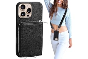 XANGNIER Wallet Case for iPhone 16 Pro Max, RFID Blocking PU Leather Crossbody Phone Purse with Card Holder, Zipper Pocket, Wrist Strap & Adjustable Lanyard for Women 6.9" 5G, Black