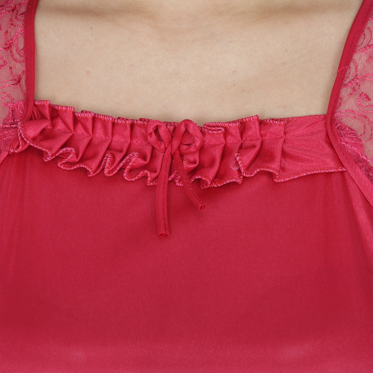 klamotten criss cross peach satin long nightwear