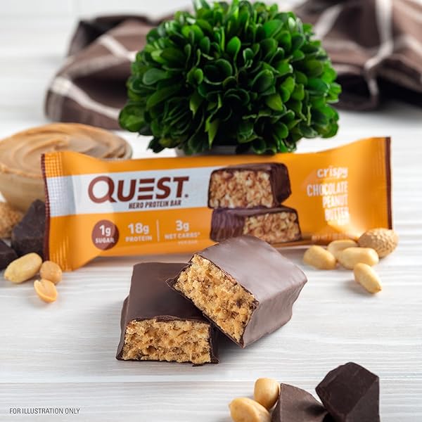 QUEST NUTRITION CRISPY CHOCOLATE PEANUT BUTTER HERO PROTEIN BAR, 18G PROTEIN, 1G SUGAR, 3G NET CARB, GLUTEN FREE PROTEIN SNACK, KETO FRIENDLY, 12 COUNT