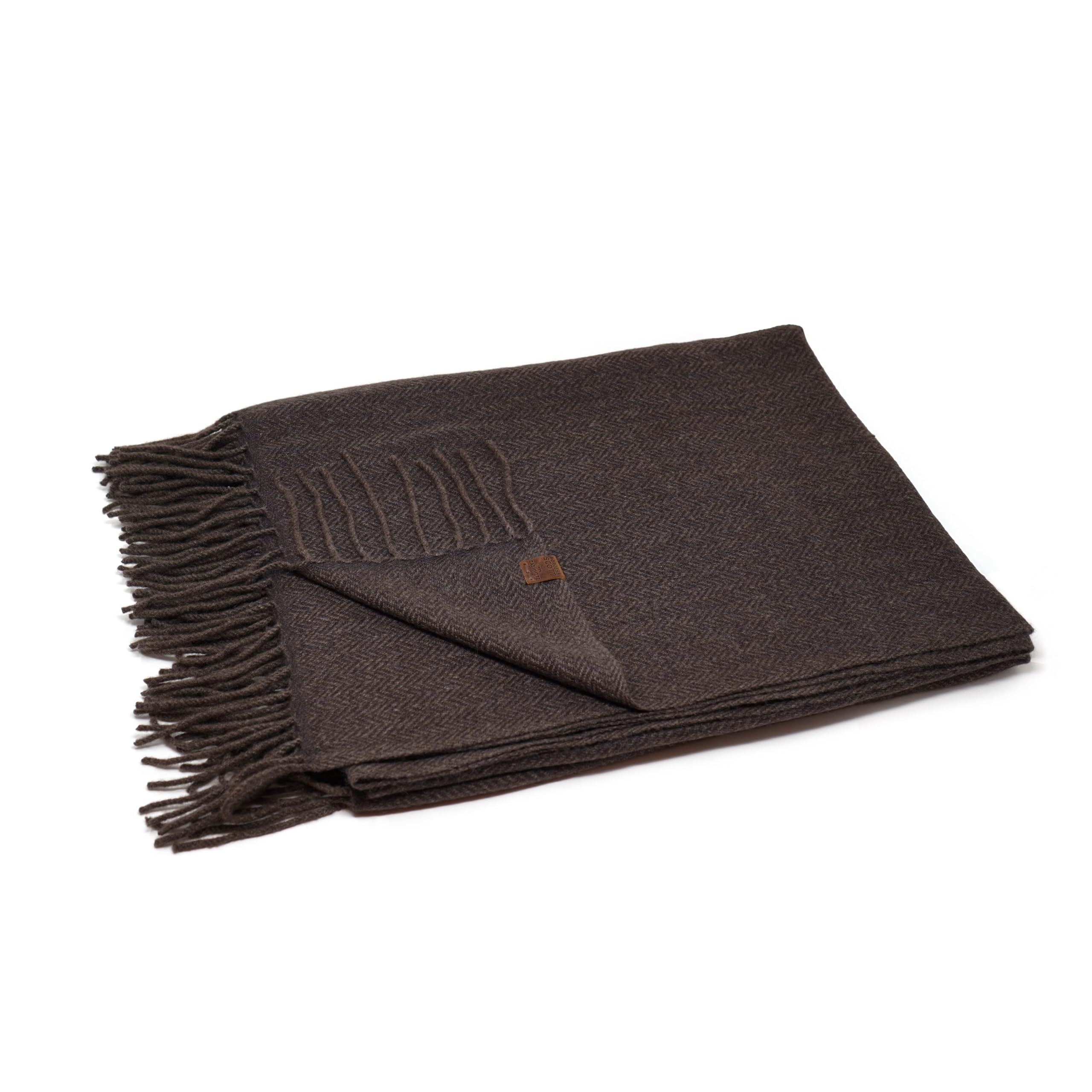 Borges & Scott Signature - 100% Cashmere Blanket Throw - Brown Herringbone