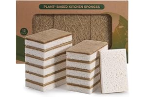 Natural Sponges for Dishes 12 Pack - Keep Soap Biodegradable Kitchen Sponge Compostable Coconut Scrubber - Eco Friendly Clean