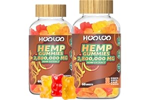 HOOLOO Hemp Gummies for Happier Bedtimes & Focus, Extra Strength 2,800,000mg Hemp Oil Infused Gummy Bears Fruity, Sugar Free, 120ct Edibles, Made in USA