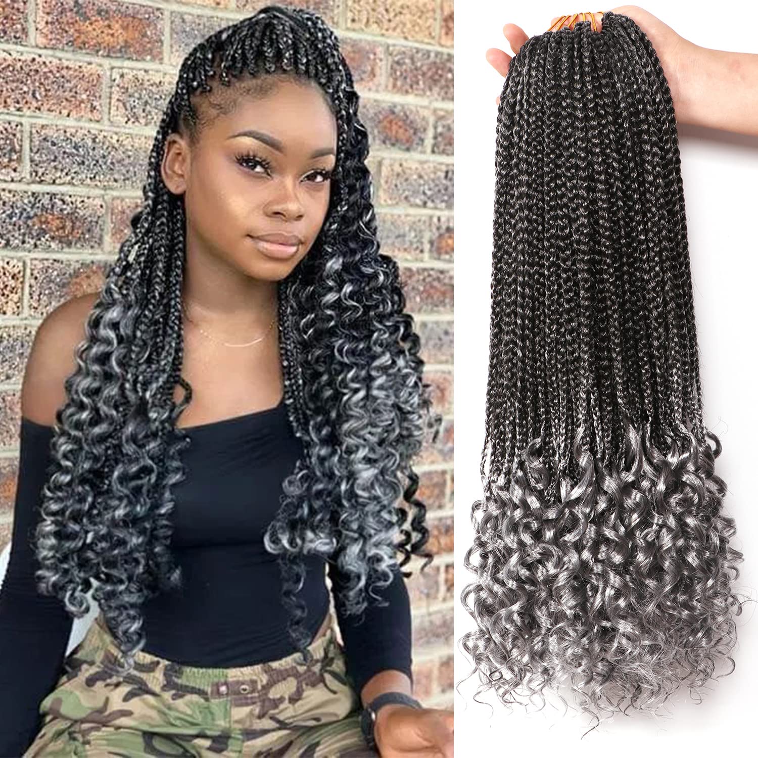 7 Packs/Lot Crochet Braids Goddess Box Braids - Wavy & Curly Crochet Hair Extensions for Black Women (14 Inch, #T-gray) โ image 1