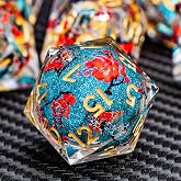 ARUOHHA DND Resin Dice Plum Blossom Liquid Core Dice Golden Blue Sharp Edged Polyhedral Dragons Dice Set with Gift Box, Dungeons D and D Dice Role Playing Game D20 D12 D10 D8 D6 D4