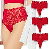 High Waisted Lace Thongs for Women - Rise Lacy Thong Underwear - Sheer High Waist Coverage Plus Size Women's Sexy Panties