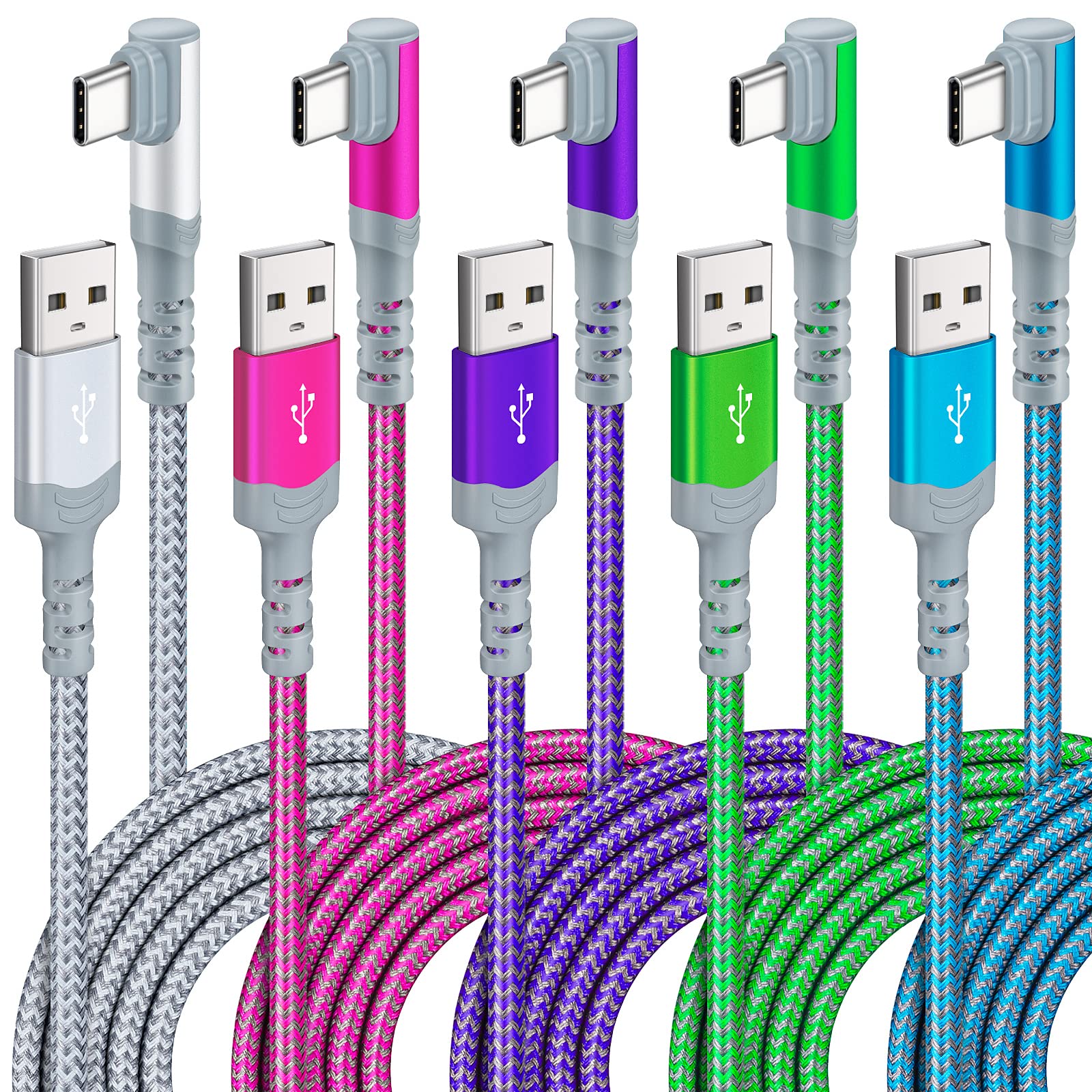 Photo 1 of ?5-Pack? USB C Cable,10FT 3.1A Type C Charger Fast Charging Cable Nylon Braided Right Angle USB C Charging Cable Compatible with Samsung S22,iPad Pro 12.9 Air Mini MacBook Air,Pixel 7
