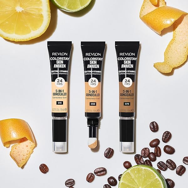 REVLON COLORSTAY SKIN AWAKEN 5-IN-1 CONCEALER, LIGHTWEIGHT, CREAMY LONGLASTING FACE MAKEUP WITH CAFFEINE & VITAMIN C, FOR IMPERFECTIONS, DARK CIRCLES & REDNESS, 055 COFFEE, 0.27 FL OZ
