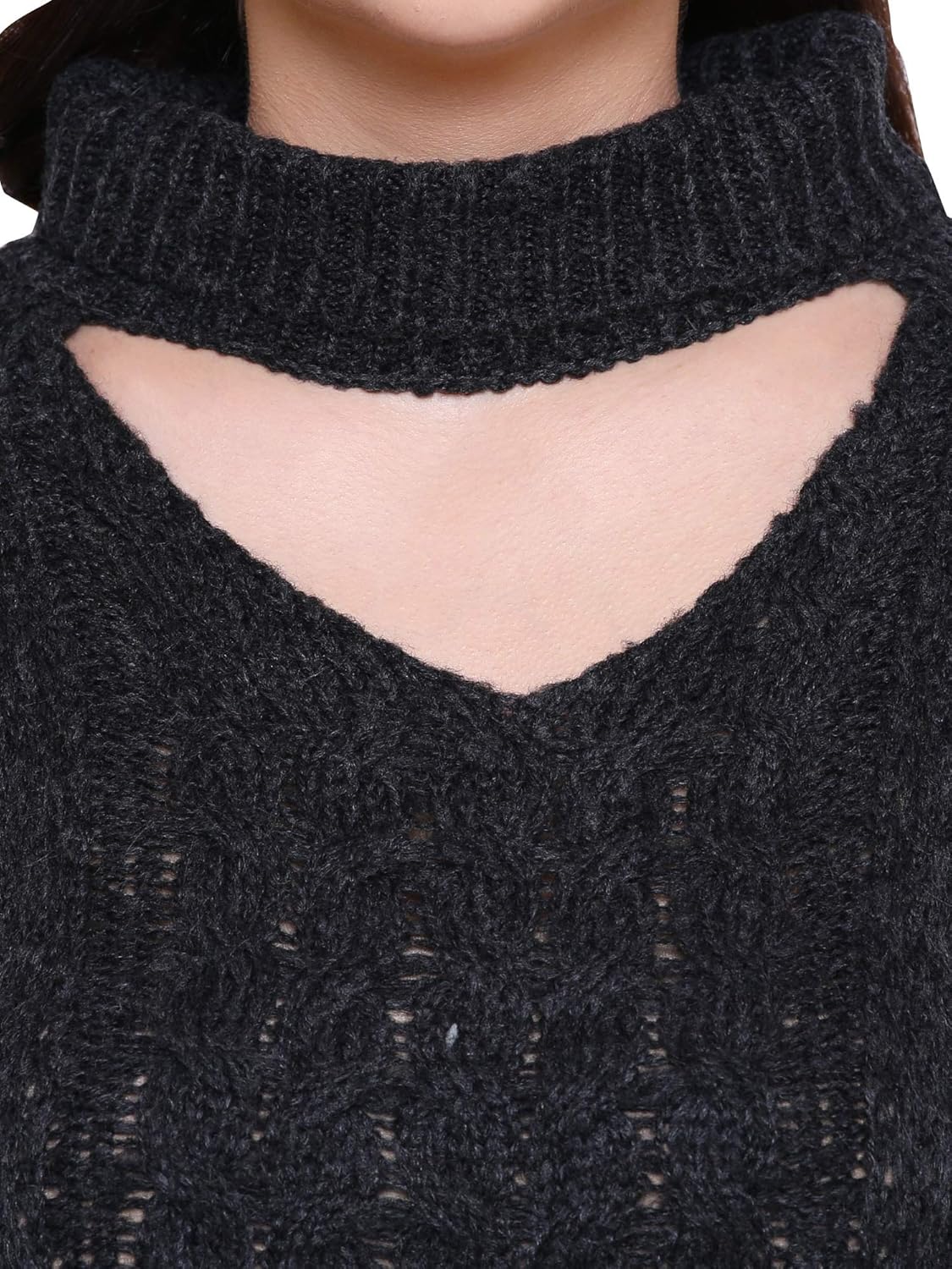 mansicollections dark grey chunky knit choker sweater for women