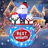 6FT Christmas Inflatables Outdoor Decs, Inflatable Polar Bear and Penguins in The Cup, Built-in Colorful LED Light, Blow Up Yard Decor for Lawn Garden Indoor Xmas Party, for Him, Her