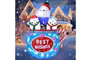 WOTHFAV 6FT Christmas Inflatables Outdoor Decs, Inflatable Polar Bear and Penguins in The Cup, Built-in Colorful LED Light, Blow Up Yard Decor for Lawn Garden Indoor Xmas Party, for Him, Her